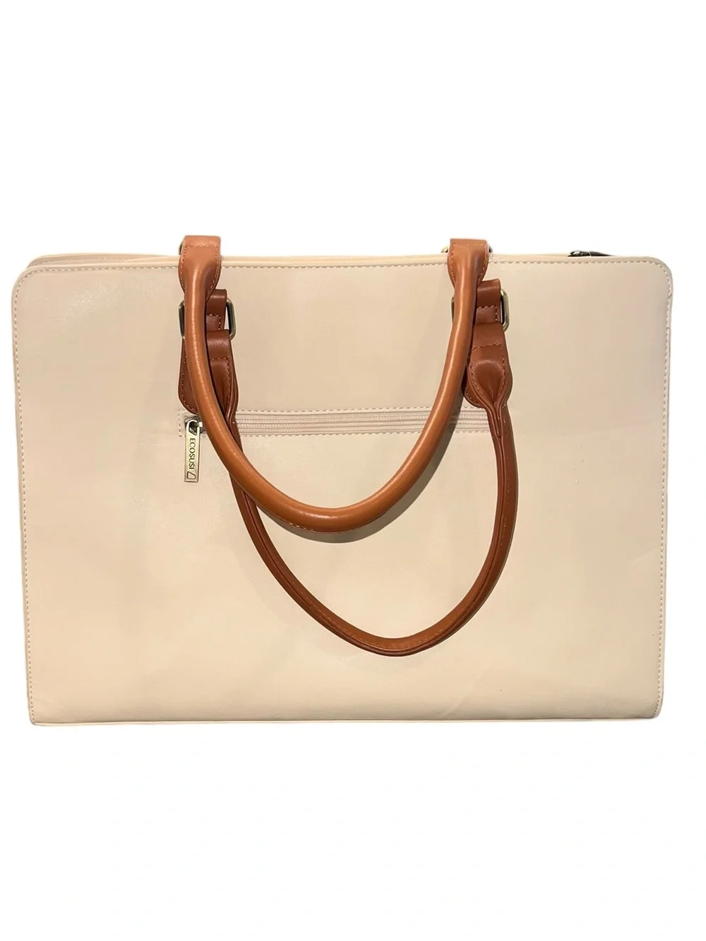 ECOSUSI Cream Vegan Leather Laptop Tote Work Bag 15.6” Purse